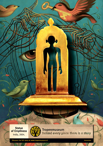Poster van Chris Buzellie ontworpen voor het tropenmuseum met hethet beeld van de leegte